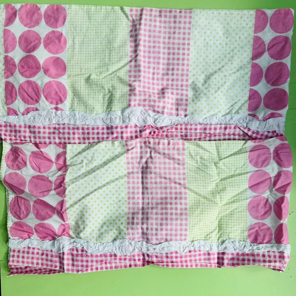 NoJo Nursery Valance Set Pink Green Polka Dot Gingham Ruffle Girls Room Curtains